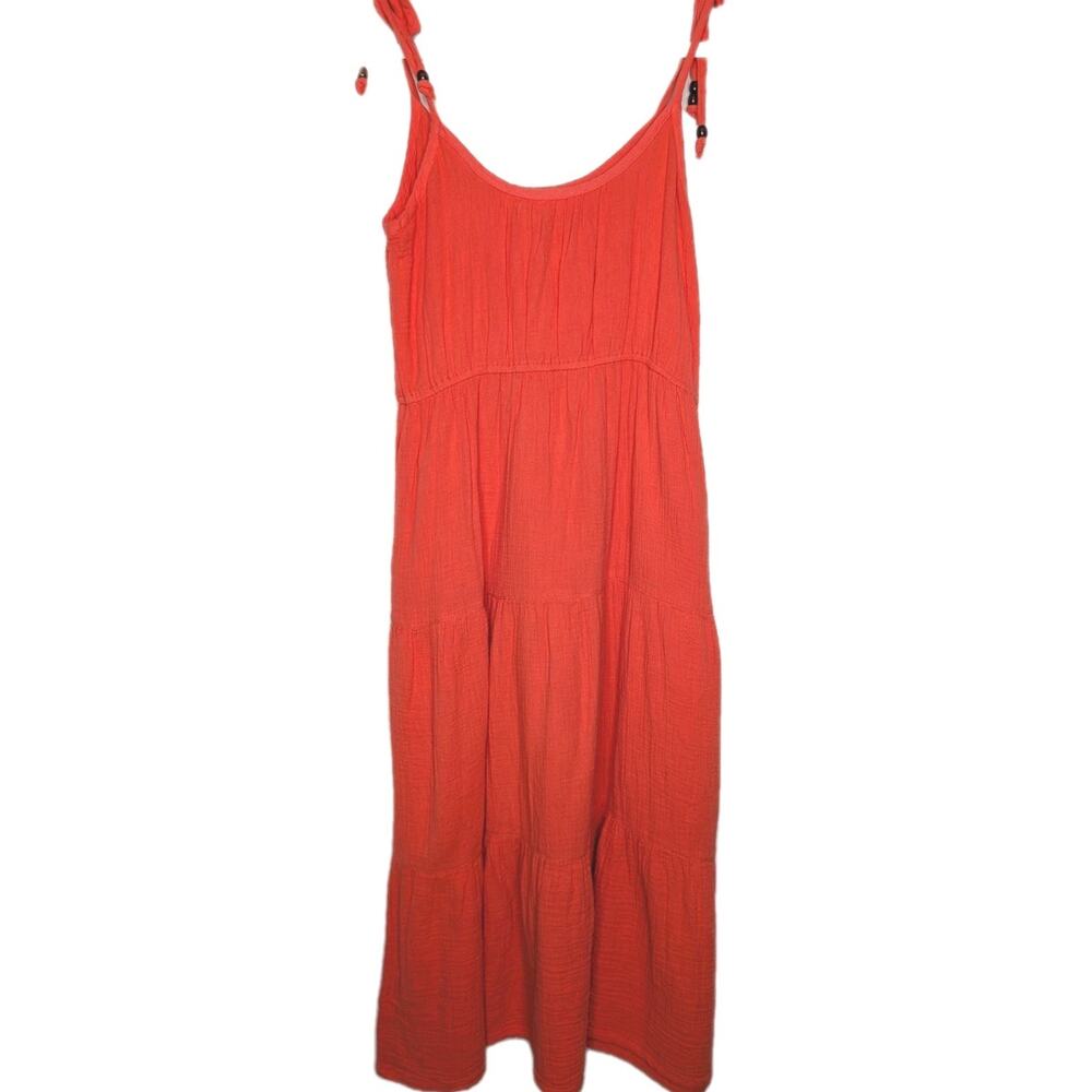 Lucky Brand Coral‎ Tiered Boho Beach Cottage Prairie Peasant Maxi Sundress Small